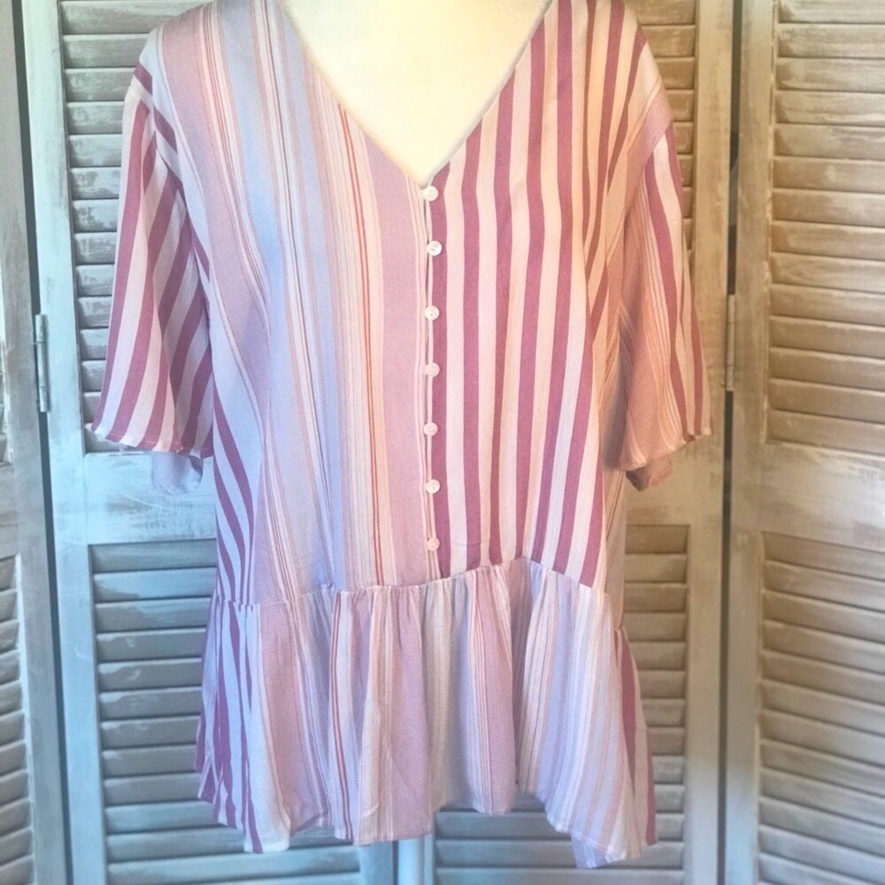 BOUTIQUE ITEM- ✴️LAST ONE✴️ CURVY BUTTON DOWN STRIPED BABYDOLL TOP, PLUS SIZE